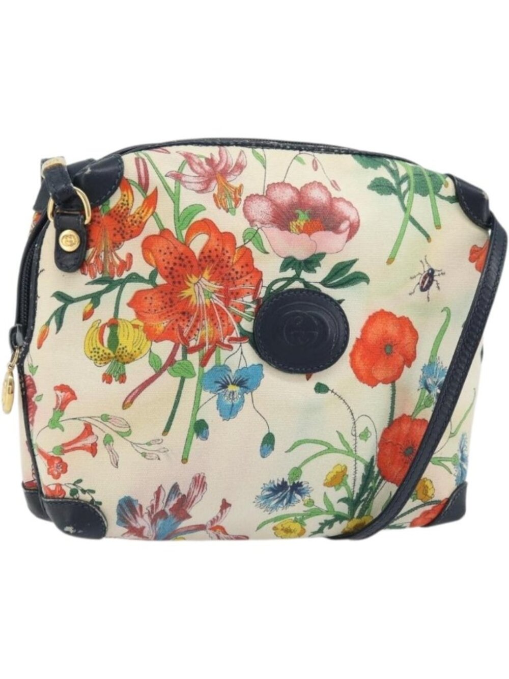 GUCCI Flora Shoulder Bag Canvas Leather White Gold 007 115 1093